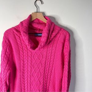 Burgess Cotton Cashmere blend Bright Pink Cable Knit TurtleNeck Sweater Medium